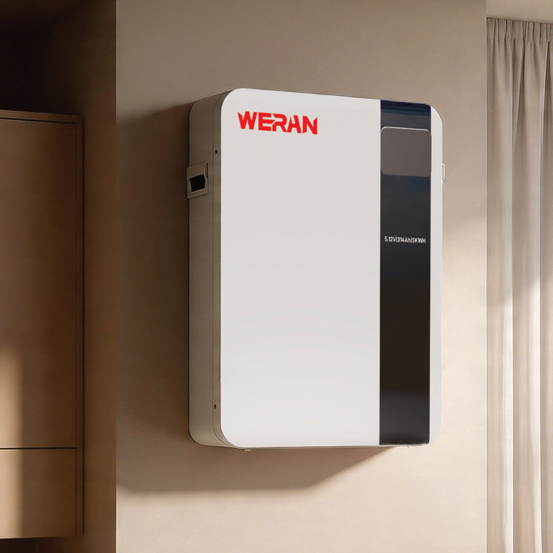 WERAN 51,2V 100Ah 5,12kWh Väggmonterat LiFePO4-batteri för lagring av solenergi i bostäder